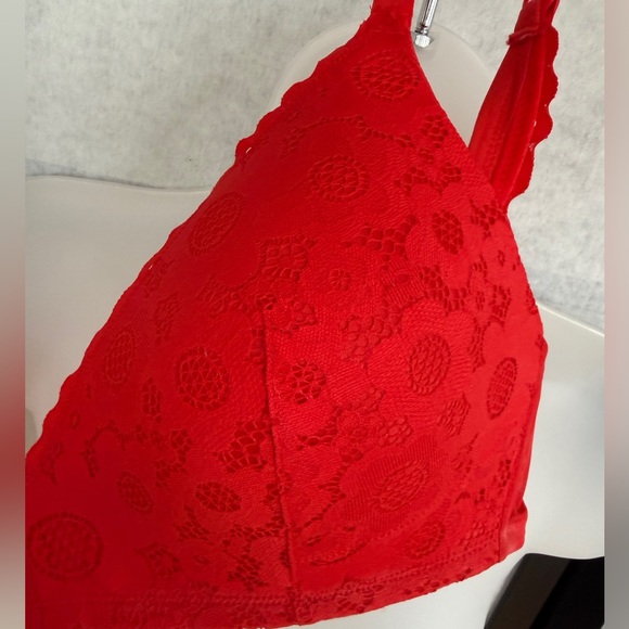 aerie Lightly Lined Wireless Bra ~ Red ~ 2-Way Classic to Racerback~ 36D Lace - Picture 6 of 9